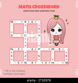 Mathematisches Kreuzworträtsel. Addition und Subtraktion. Stock Vektor