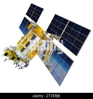 GLONASS-M Navigationssatellit isoliert auf weißem Hintergrund Stockfoto