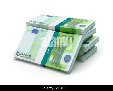 Stapel von 100-Euro-Banknoten-Wechselpaketen isoliert Stockfoto