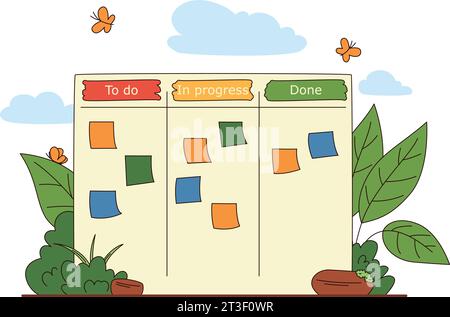 Kanban-Tafel mit Aufklebern für das Zeitmanagement Stock Vektor