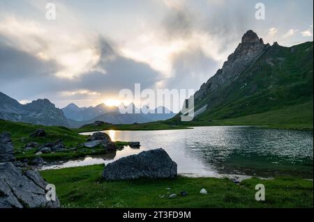 Frankreich, Savoie, Cerces Massiv, Valloires, Wanderung zum Cerces See und den Arves Nadles und dem Ceinture Gipfel Stockfoto