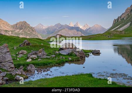 Frankreich, Savoie, Cerces Massiv, Valloires, Wanderung zum Cerces See und den Arves Nadeln Stockfoto