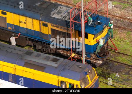 Gabun, Libreville, Estuaire District, Rangierbahnhof, Mineralienhafen, Zug, Transgabonais (aus der Vogelperspektive) Stockfoto