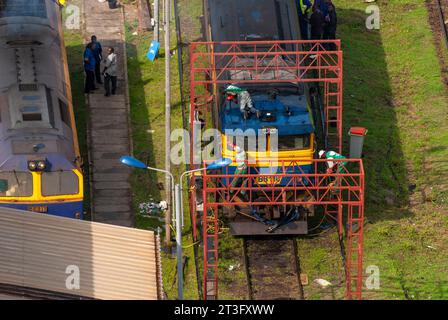 Gabun, Libreville, Estuaire District, Rangierbahnhof, Mineralienhafen, Zug, Transgabonais (aus der Vogelperspektive) Stockfoto