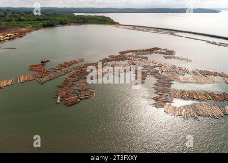 Gabun, Libreville, estuaire District, Holzindustrie, Floating Holz, Protokolle (Luftaufnahme) Stockfoto