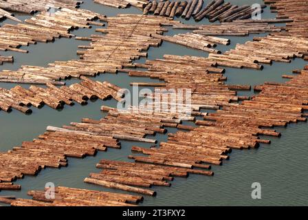 Gabun, Libreville, estuaire District, Holzindustrie, Floating Holz, Protokolle (Luftaufnahme) Stockfoto