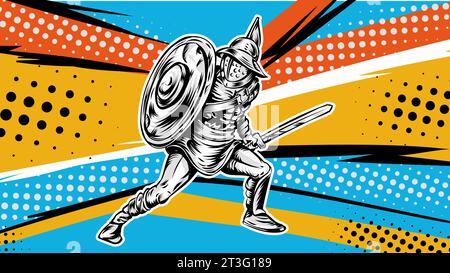 Gladiator auf Pop-Art-Hintergrund. Vektorabbildung Stock Vektor