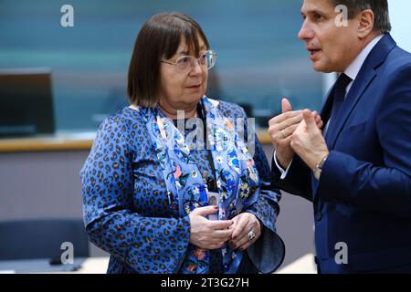 Brüssel, Belgien Oktober 2023. Esther LYNCH EGB, nimmt am 25. Oktober 2023 am Dreigliedrigen Sozialgipfel in Brüssel, Belgien, Teil. Quelle: ALEXANDROS MICHAILIDIS/Alamy Live News Stockfoto