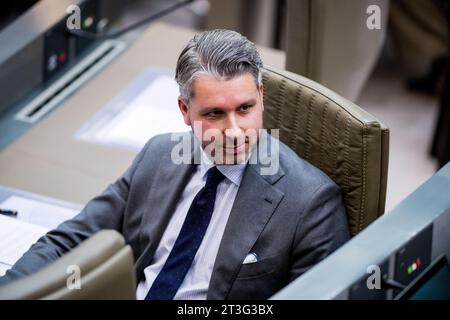 Brüssel, Belgien Oktober 2023. Bart Claes von Vlaams Belang, Bild auf einer Plenartagung des Flämischen Parlaments am Mittwoch, den 25. Oktober 2023 in Brüssel. BELGA FOTO JASPER JACOBS Credit: Belga News Agency/Alamy Live News Stockfoto