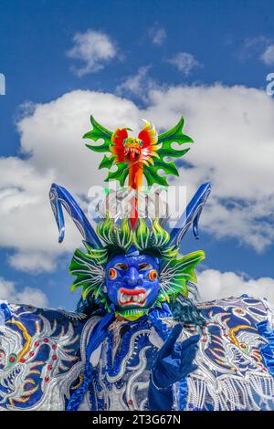 Maskierte Teufelsfigur für das Festival der Virgen de la Candelaria in Puno, Peru. Stockfoto