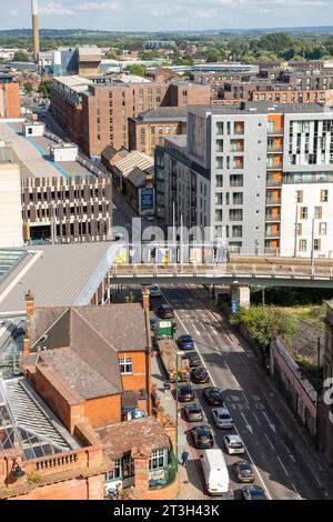 Nottingham City, vom Dach des Gebäudes am Unity Square aus gesehen. Nottinghamshire, England, Großbritannien Stockfoto