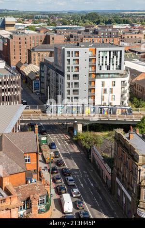 Nottingham City, vom Dach des Gebäudes am Unity Square aus gesehen. Nottinghamshire, England, Großbritannien Stockfoto