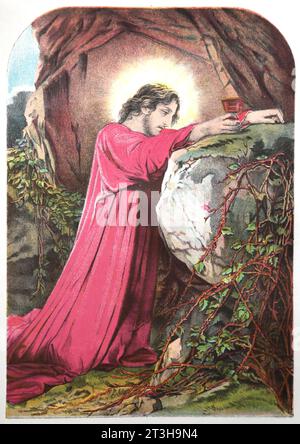 Jesus Christus kniet und betet im Garten Gethsemane, Evangelium des Markus Neuen Testaments Stockfoto