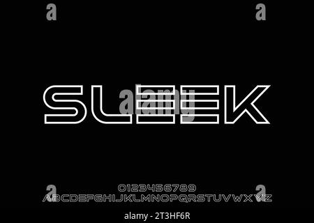 Moderner, schlanker, linearer Schriftvektor mit Alphabetanzeige. Skizzieren Sie den Stil der dekorativen Technologie Stock Vektor