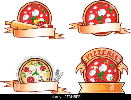 Pizza-Etiketten-Set. Pizzeria Logo Design italienische Küche . Vektorabbildung Stock Vektor