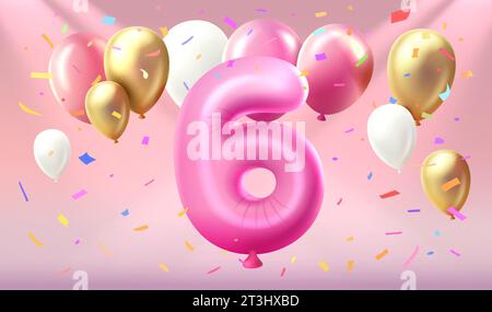 Happy Birthday Years Jubiläum der Person Geburtstag, Ballon in Form von Zahlen sechs des Jahres. Vektor Stock Vektor