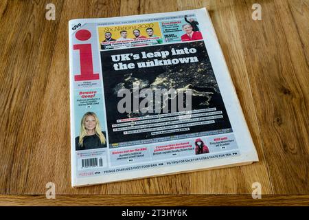 31. Januar 2020. Die Titelseite der Zeitung i am Tag des Austritts Großbritanniens aus der EU. Stockfoto