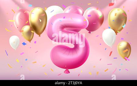 Happy Birthday Years Jubiläum der Person Geburtstag, Ballon in Form von Zahlen Fünften des Jahres. Vektor Stock Vektor