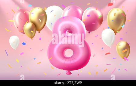 Happy Birthday Years Jubiläum der Person Geburtstag, Ballon in Form von Zahlen Acht des Jahres. Vektor Stock Vektor