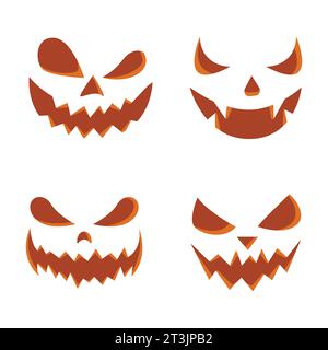 Set von gruseligen halloween Kürbis oder Geistergesichter Vektor Illustration. Gruselige halloween Kürbis Gesichter setzen Vektorbild Stock Vektor