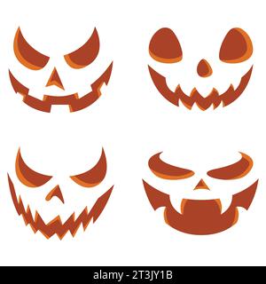 Set von gruseligen halloween Kürbis oder Geistergesichter Vektor Illustration. Gruselige halloween Kürbis Gesichter setzen Vektorbild Stock Vektor