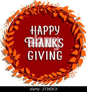 Frohes Thanksgiving, Karte mit goldenem Kranz Stock Vektor
