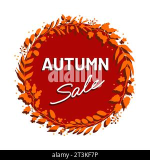 Runder Aufkleber oder Abzeichen im Herbst mit Rahmen von herbstlichen Blättern Stock Vektor