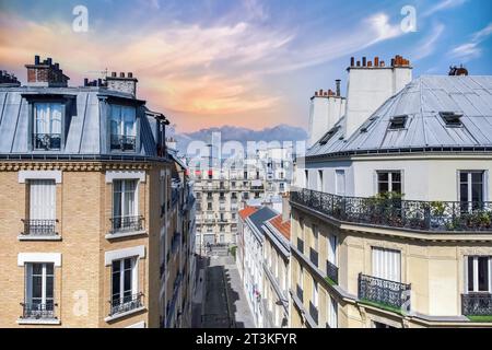 Paris, typische Fassaden und das neue Gerichtsgebäude, das Palais de Justice im Hintergrund Stockfoto