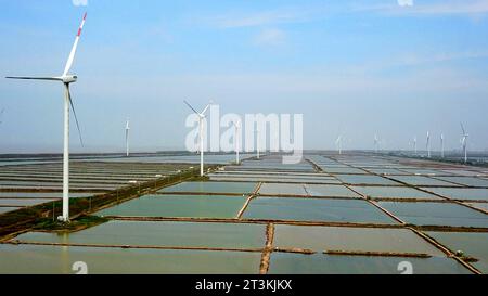 LIANYUNGANG, CHINA - 26. OKTOBER 2023 - Windkrafterzeugung im Dorf Haidi, Stadt Lianyungang, Provinz Jiangsu, China, 26. Oktober 2023. Stockfoto