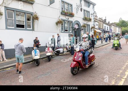 Scooter Rallye, der Ribble Valley Scooter Club trifft sich in Clitheroe Lancashire zu einer 3-tägigen Rallye-Veranstaltung, England, Großbritannien, september 2023 Stockfoto