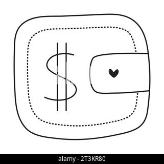 Geldbörse schwarze Linie Doodle, niedliche Vektor monochrome Illustraion der Geldbörse Stock Vektor