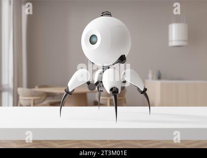 Roboter zu Hause. Künstliche Intelligenz, digitale Technologie. Robotik, Science-fiction. Technologischer Fortschritt. Roboter helfen Menschen, sich um ihre Häuser oder zu kümmern Stockfoto