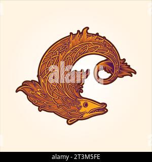 Alte keltische Kunst mythische Fisch Ornamente Vektor Illustrationen für Ihre Arbeit Logo, Merchandise T-Shirt, Aufkleber und Label Designs, Poster, Ggree Stock Vektor