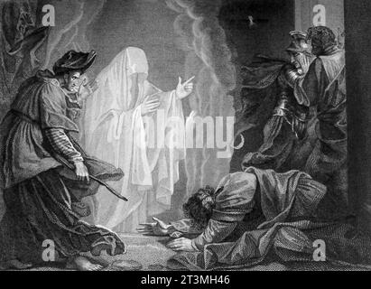 Saul und die Hexe von Endor, von dem amerikanischen Künstler Benjamin West, Druck, Deutschland 1830er Jahre Stockfoto