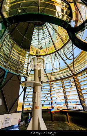 Die Laternen am Happisburgh Lighthouse, Norfolk, die älteste Arbeitsleuchte in East Anglia und der einzige unabhängig betriebene Leuchtturm in Großbritannien Stockfoto