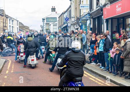 Scooter Rallye, der Ribble Valley Scooter Club trifft sich in Clitheroe Lancashire zu einer 3-tägigen Rallye-Veranstaltung, England, Großbritannien, september 2023 Stockfoto