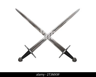 Mittelalterliche Waffen. Wappen mit gekreuzten Schwertern. Stockfoto