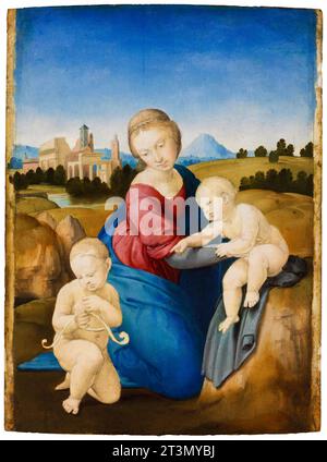 Raffaello Sanzio de Urbino nannte Raphael, Madonna und Kind mit dem Säugling Johannes dem Täufer (Esterházy Madonna), Gemälde in Öl und Tempera auf Tafeltafel, um 1508 Stockfoto