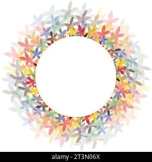 Ein runder Rahmen, eine Postkarte, eine Einladung aus abstrakten bunten Blumen auf weißem Hintergrund. Aquarellabbildung. Vorlage für Verpackung Stockfoto