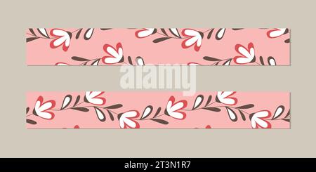 Vektordarstellung eines Satzes dekorativer Bandstreifen. Abdeckband, Satin- oder Ansteckband, Schleifband, Klebeband für Rahmen, Sammelalben Stock Vektor