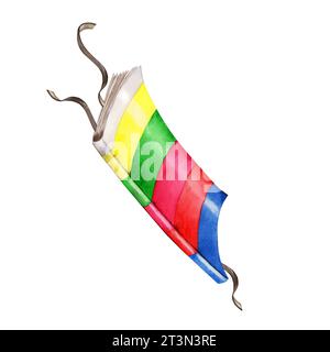 Deckblattansicht eines TV-Guide-Magazins im Retro-Stil der 1990er Jahre. Handgezeichnete Aquarellillustration isoliert auf weißem Hintergrund. Funky Tagebuch aus den 80er 90er Jahren Stockfoto