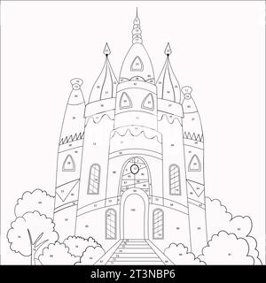 Malseite für Kinder mit Schloss, Palast. Farbe nach Zahlen. Malbuch. Vektordarstellung. Mathematikpädagogisches Kinderspiel Stock Vektor