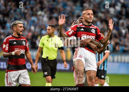 Porto Alegre, Brasilien. Oktober 2023. Everton Cebolinha aus Flamengo während des Spiels gegen Grêmio, gültig für die 29. Runde der brasilianischen Meisterschaft, die am Mittwoch, 25. Oktober 2023 in der Arena do Grêmio in Porto Alegre ausgetragen wurde Stockfoto