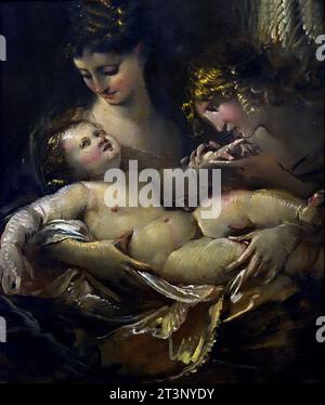 Madonna Col Bambino e Angelo - Madonna und Kind mit Engel 1600-1610 Giulio Cesare Procaccini 1574-1625 16.-17. Jahrhundert, Italien, Italienisch. Stockfoto