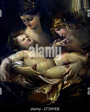 Madonna Col Bambino e Angelo - Madonna und Kind mit Engel 1600-1610 Giulio Cesare Procaccini 1574-1625 16.-17. Jahrhundert, Italien, Italienisch. Stockfoto