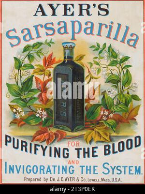 Medizinisches Werbeplakat für Blutreinigung Sarsaparilla Tonic 1800 Stockfoto