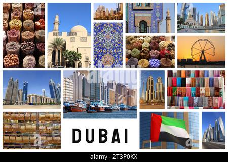 Dubai City Postkarte - Reise-Ort Wahrzeichen Fotocollage. Stockfoto
