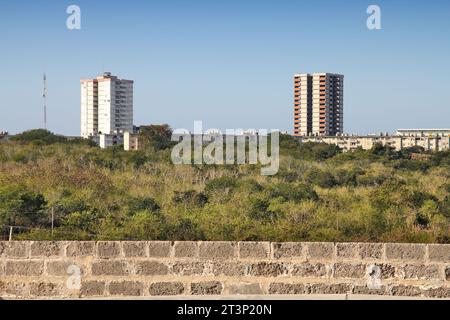 Nuklear City District in Jagua in der Nähe von Cienfuegos, Kuba. Nuklearstadt (Ciudad Nuclear) war für Arbeiter eines zukünftigen Kraftwerks geplant, das nie kompl Stockfoto