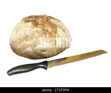 Ein Brotlaib mit einem Messer auf transparentem Hintergrund Stockfoto
