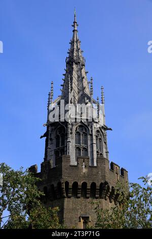 Der Beauchamp Tower, vom Bute Park aus gesehen, Cardiff. Aufgenommen Im Herbst 2023. Oktober Stockfoto